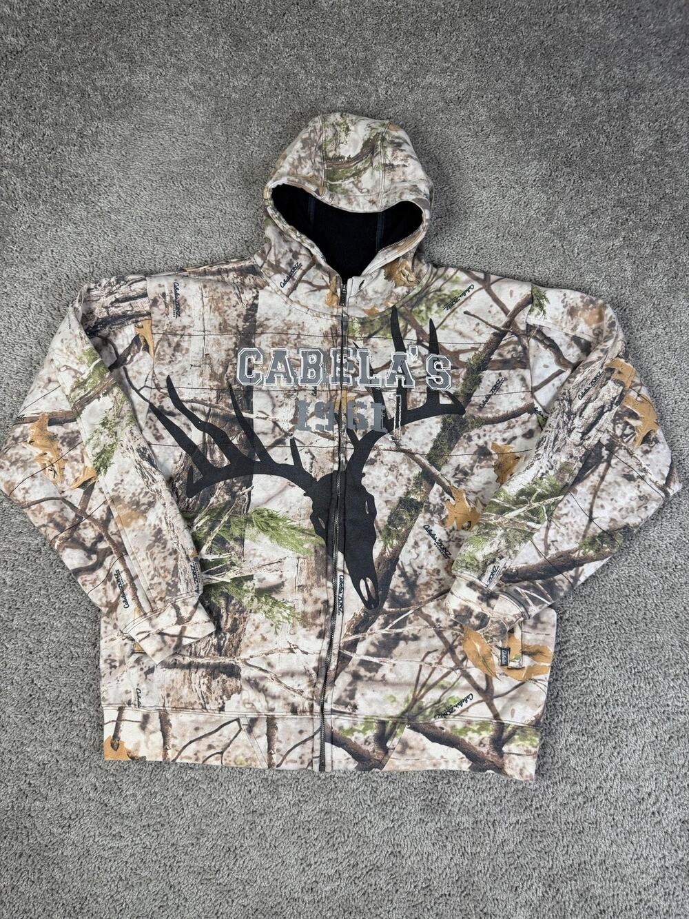 Cabelas Hoodie Mens Large Brown Woodlands Zonz Camouflage Full Zip Hunting